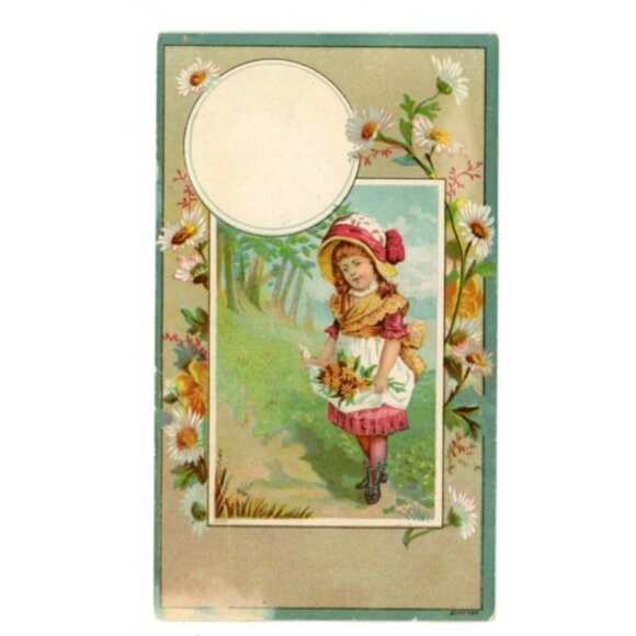 1880-90's Sweet Little Girl Flowers In Apron by Bufford Victorian Trade Card FAB - Picture 2 of 9